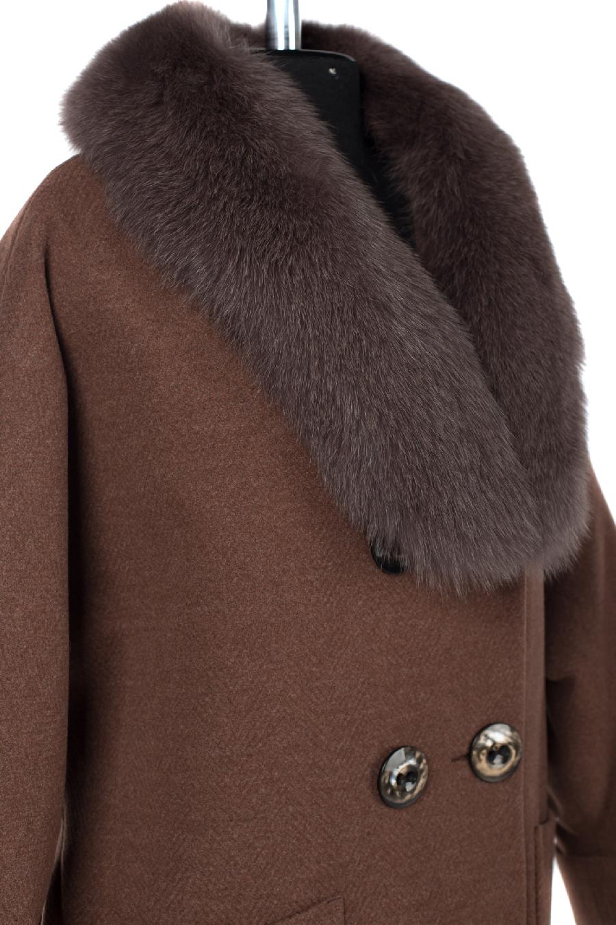 02-2913 Пальто женское утепленное Микроворса коричневый