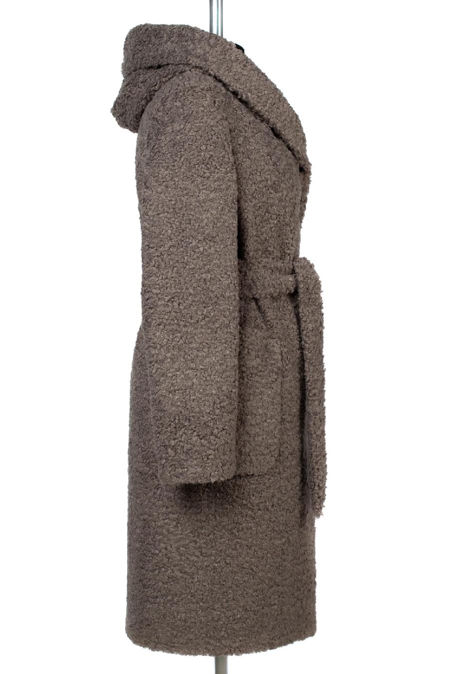 02-3162 Пальто женское утепленное (пояс) Букле/Искусственный мех серый