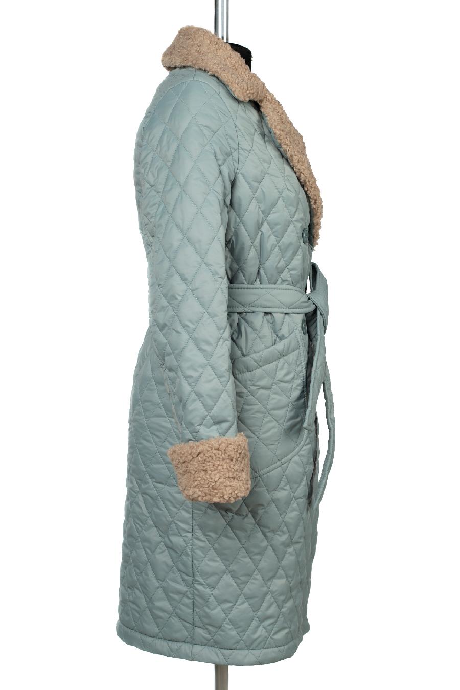 01-11530 Пальто женское демисезонное (пояс) Плащевка серо-зеленый