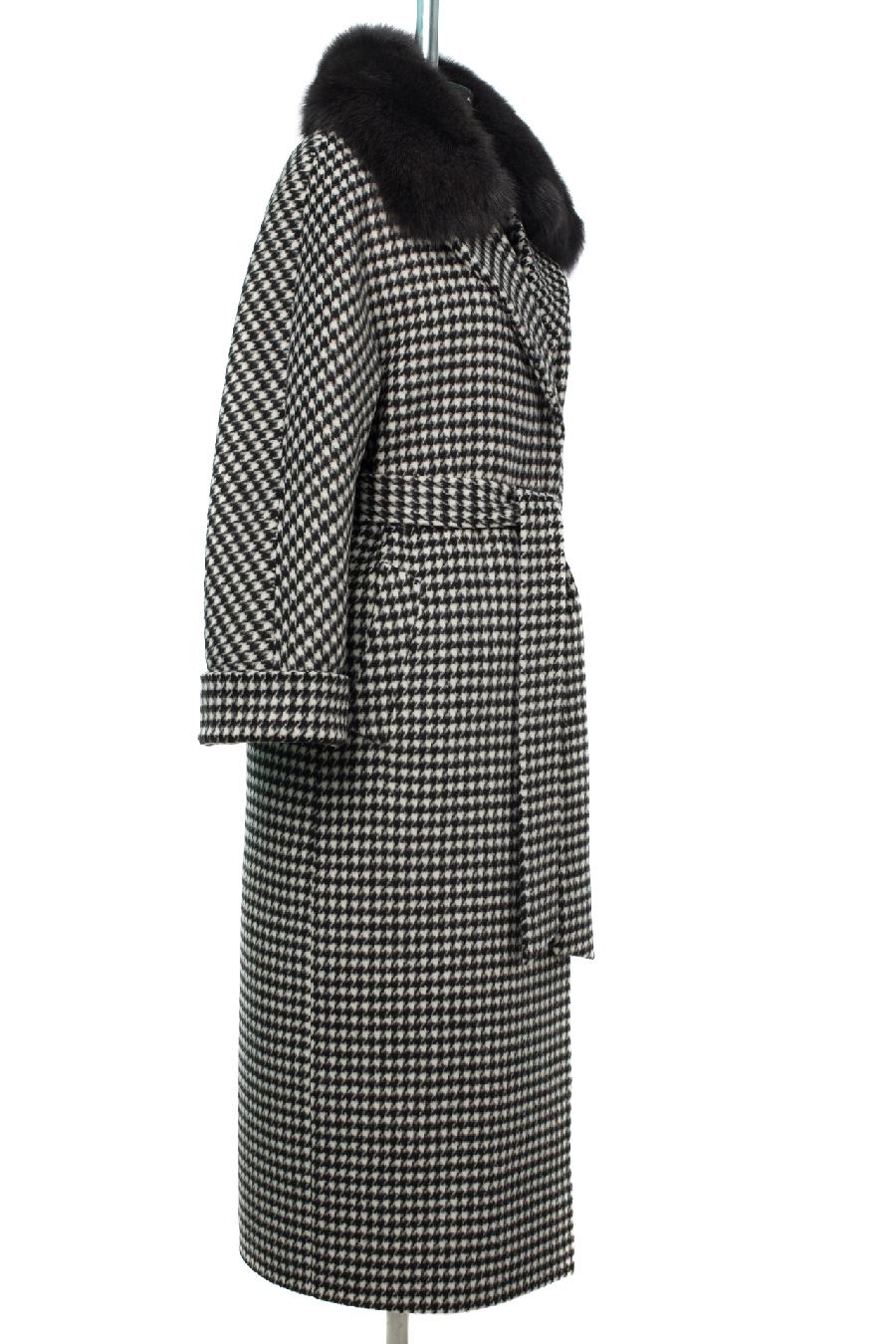 02-3091 Пальто женское утепленное (пояс) Микроворса черно-белый