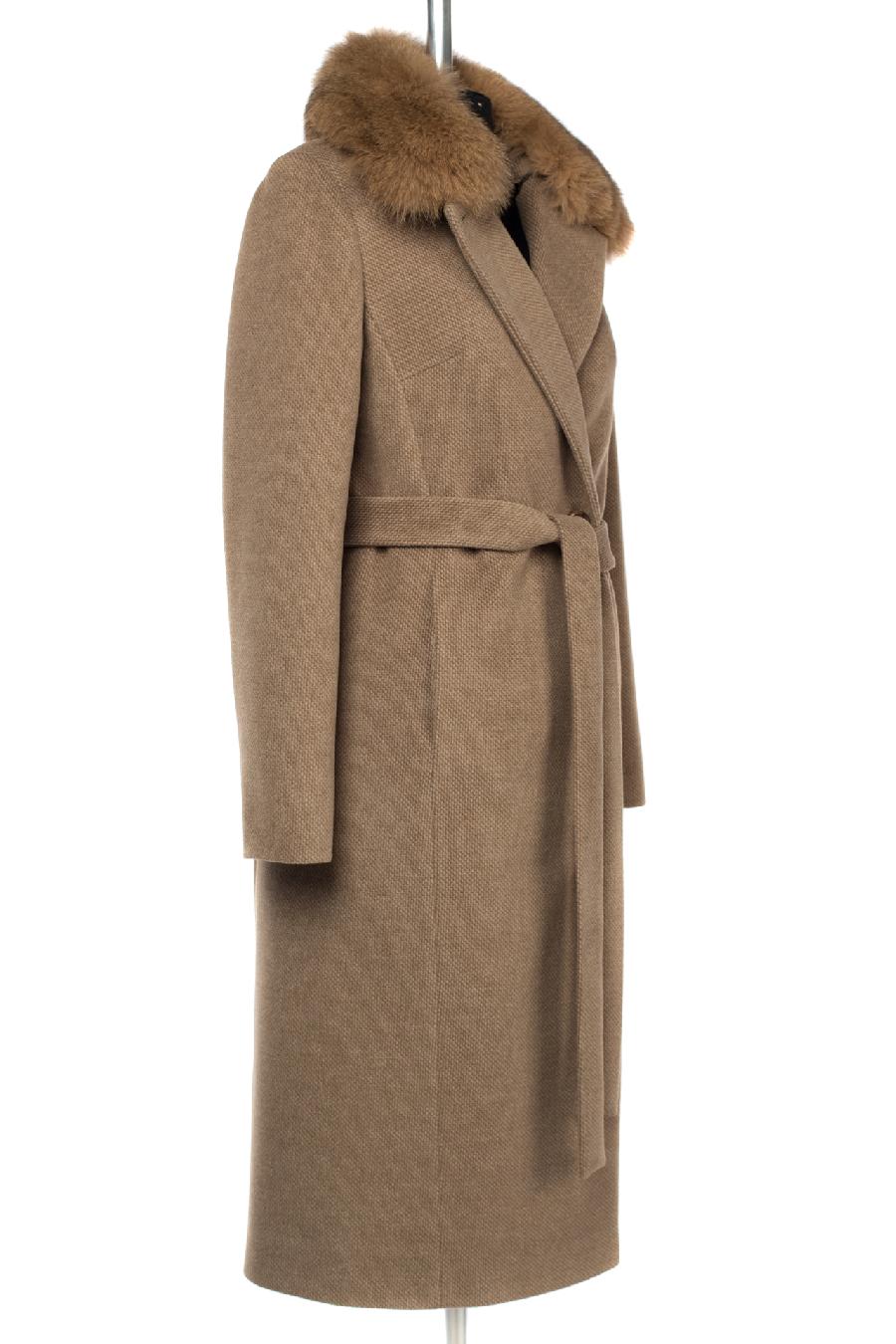02-3046 Пальто женское утепленное(пояс) Микроворса бежевый