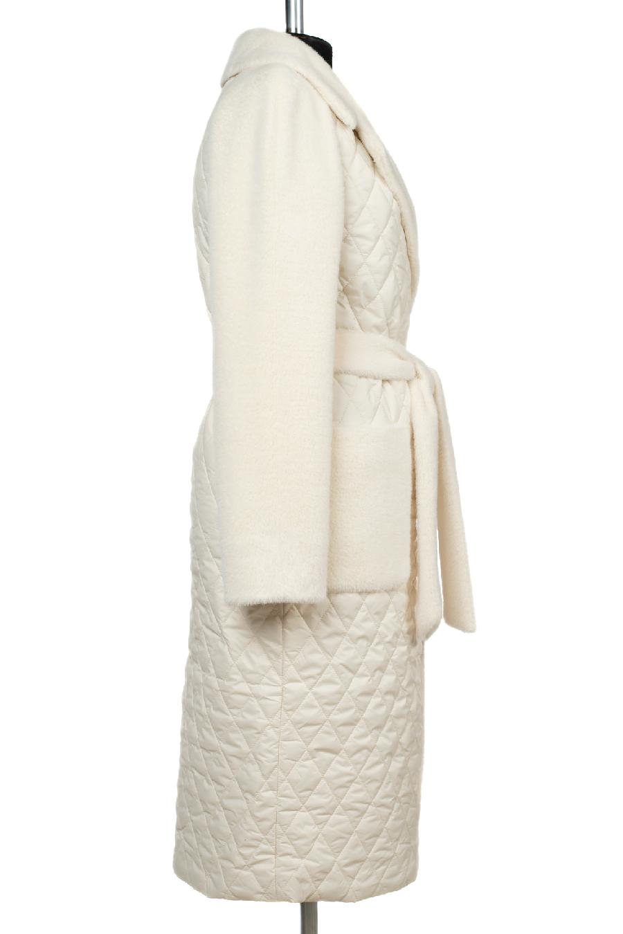 01-11535 Пальто женское демисезонное (пояс) ворса/плащевка белый