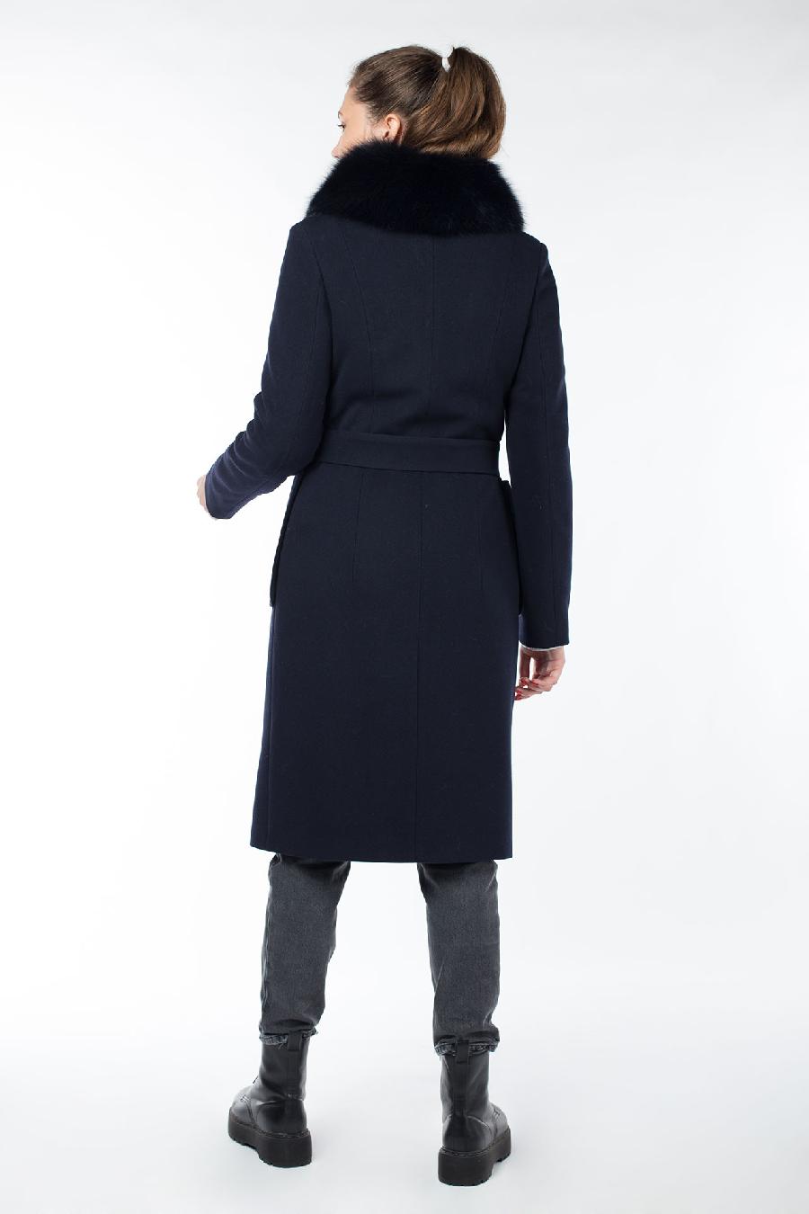 02-2799 Пальто женское утепленное (пояс) Пальтовая ткань темно-синий