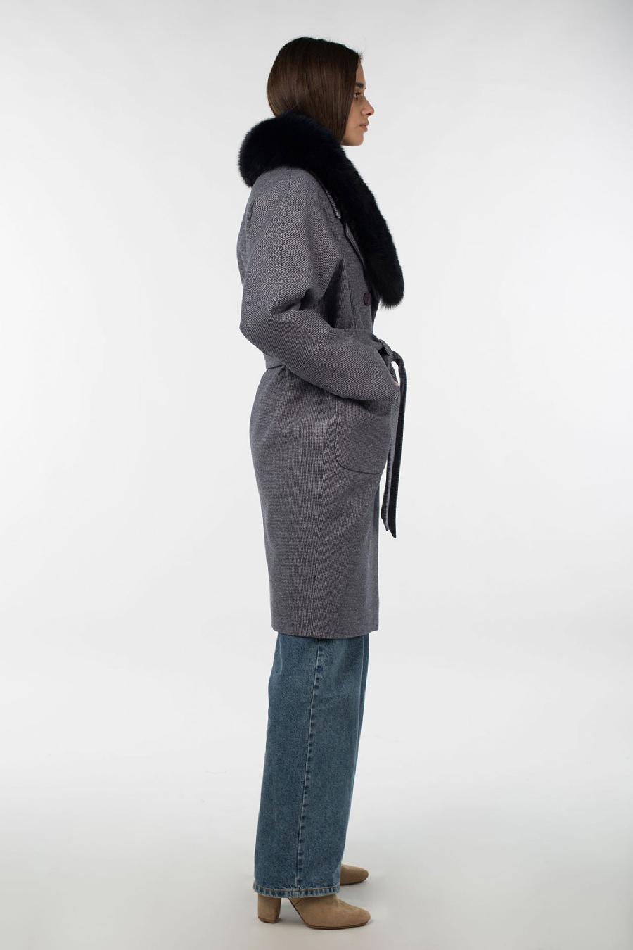 02-3062 Пальто женское утепленное (пояс) Ворса темно-синий