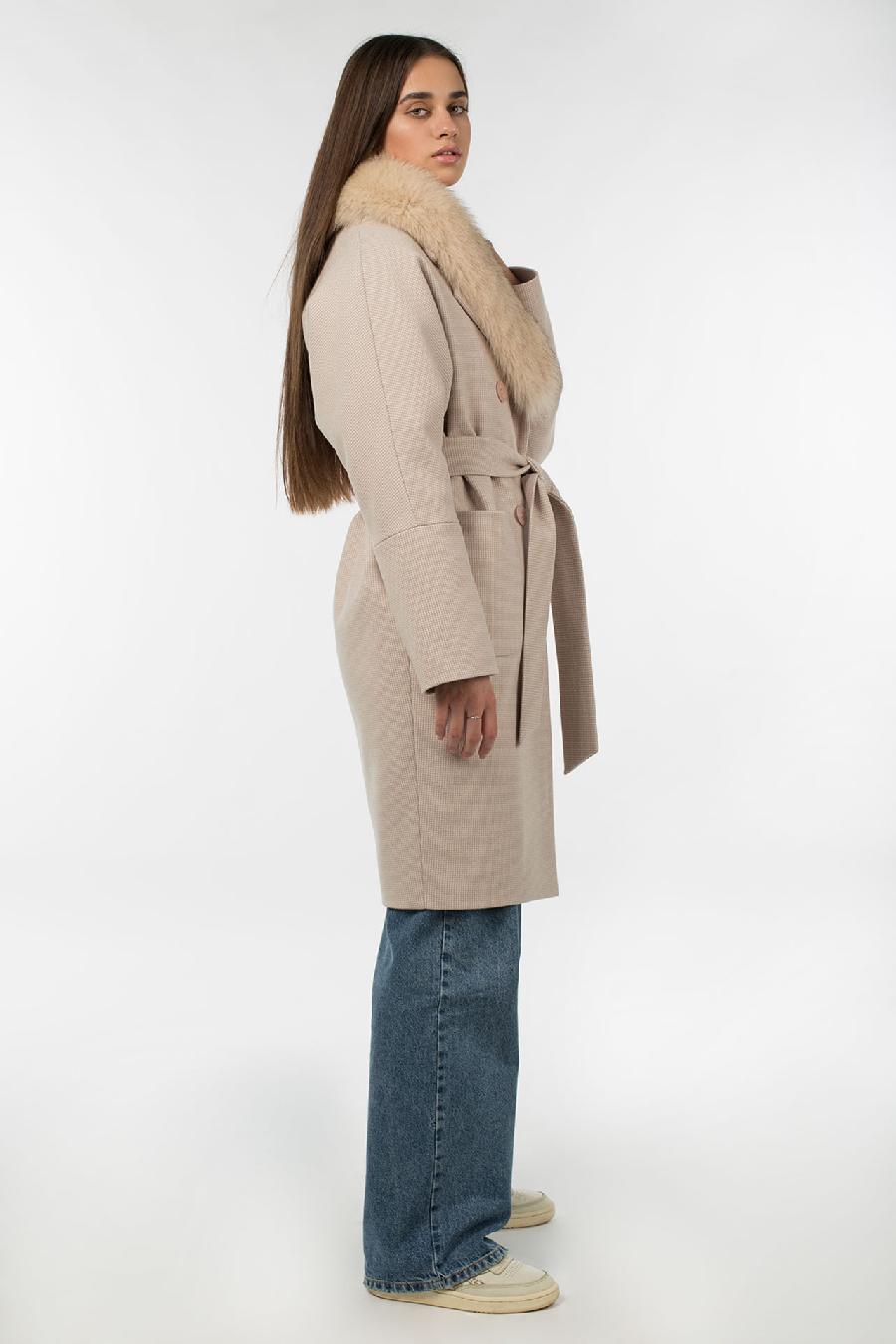 02-3061 Пальто женское утепленное (пояс) Ворса бежевый