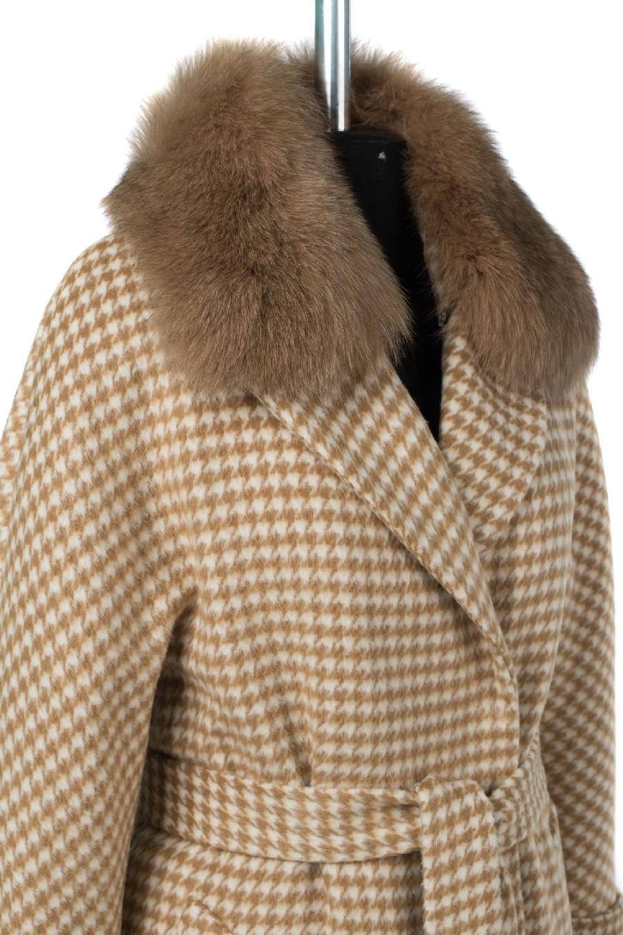 02-3093 Пальто женское утепленное (пояс) Микроворса бежевый