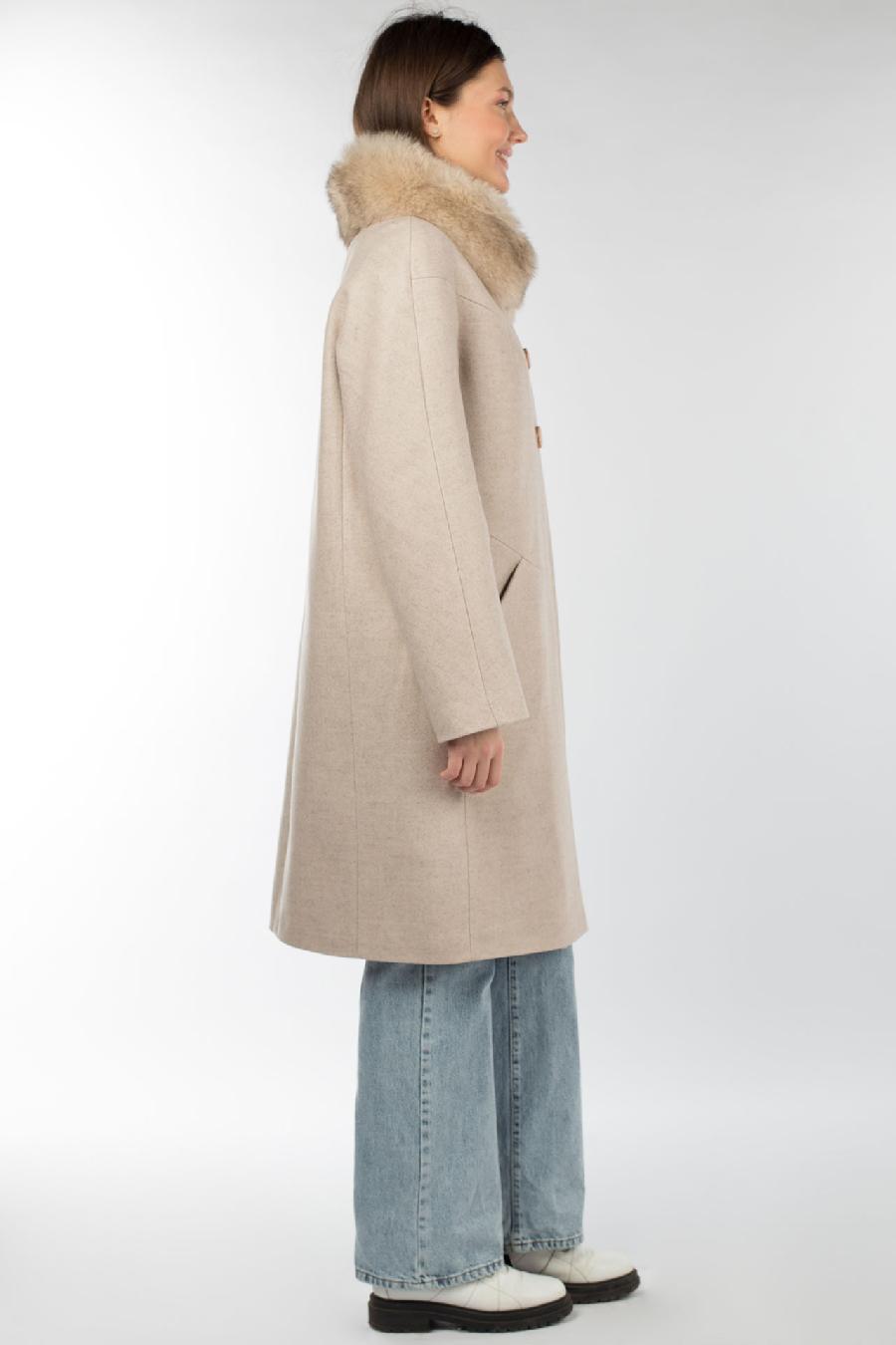 02-3041 Пальто женское утепленное валяная шерсть Бежевый меланж