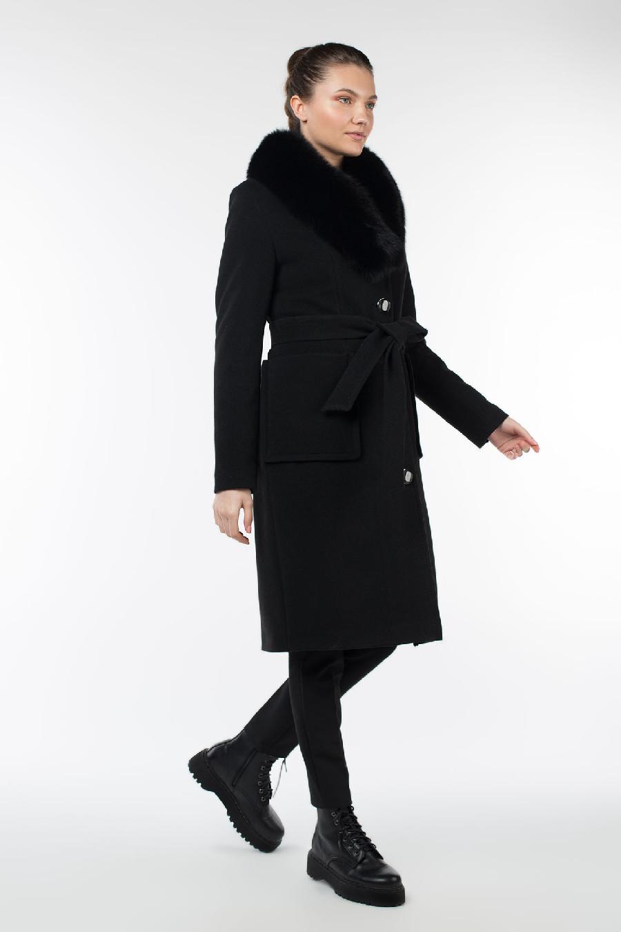 02-2884 Пальто женское утепленное (пояс) Пальтовая ткань черный