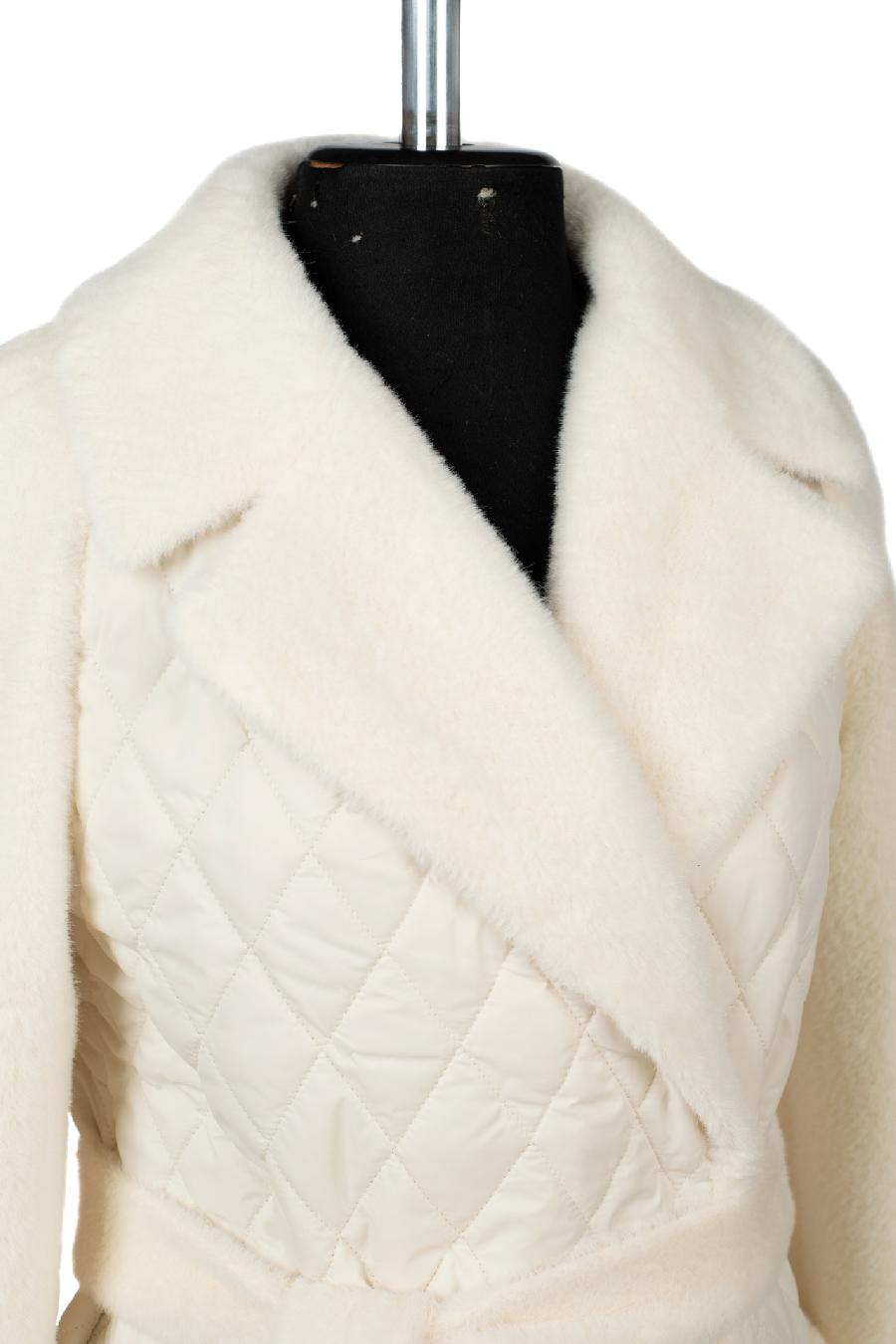 01-11535 Пальто женское демисезонное (пояс) ворса/плащевка белый