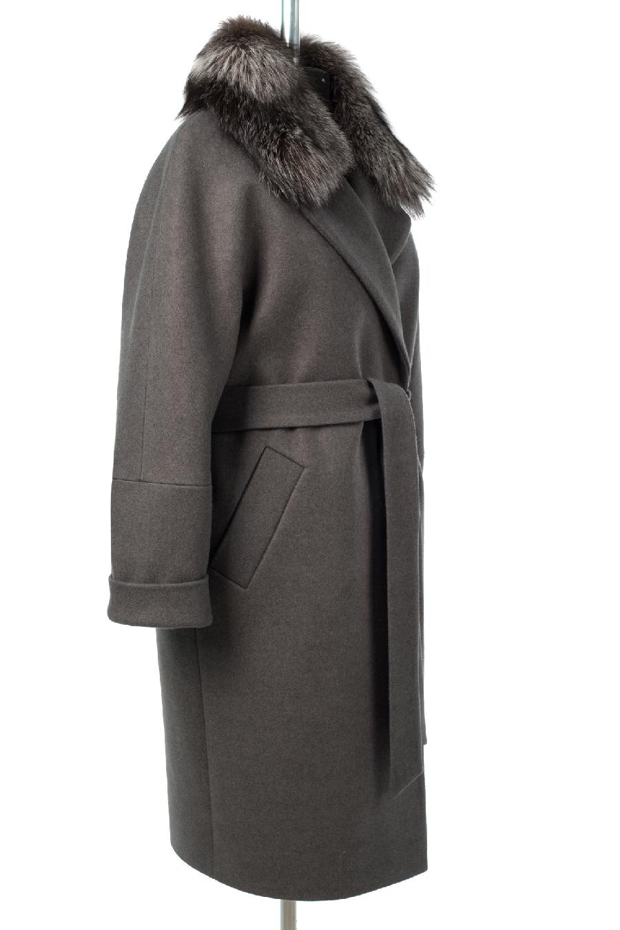 02-3054 Пальто женское утепленное (пояс) Микроворса серый
