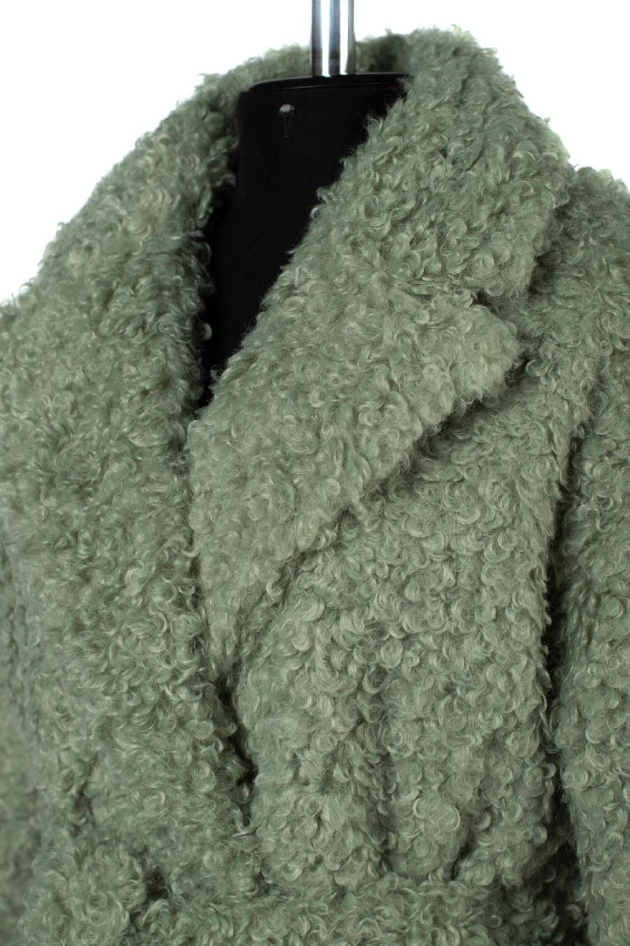 02-3170 Пальто женское утепленное (пояс) Букле/Искусственный мех светло-зеленый