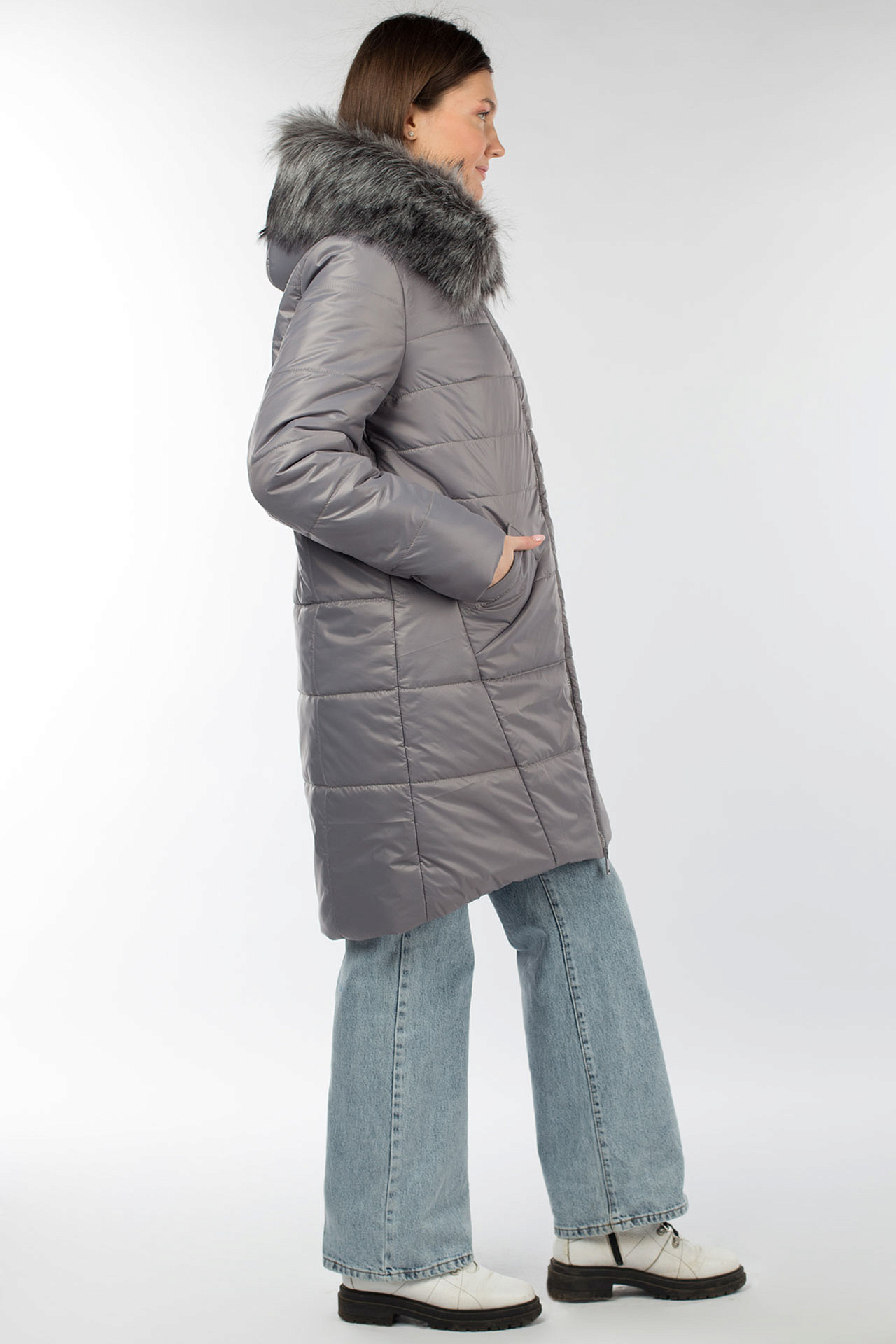 05-1944 Куртка женская зимняя (Синтепон 300) Плащевка серый