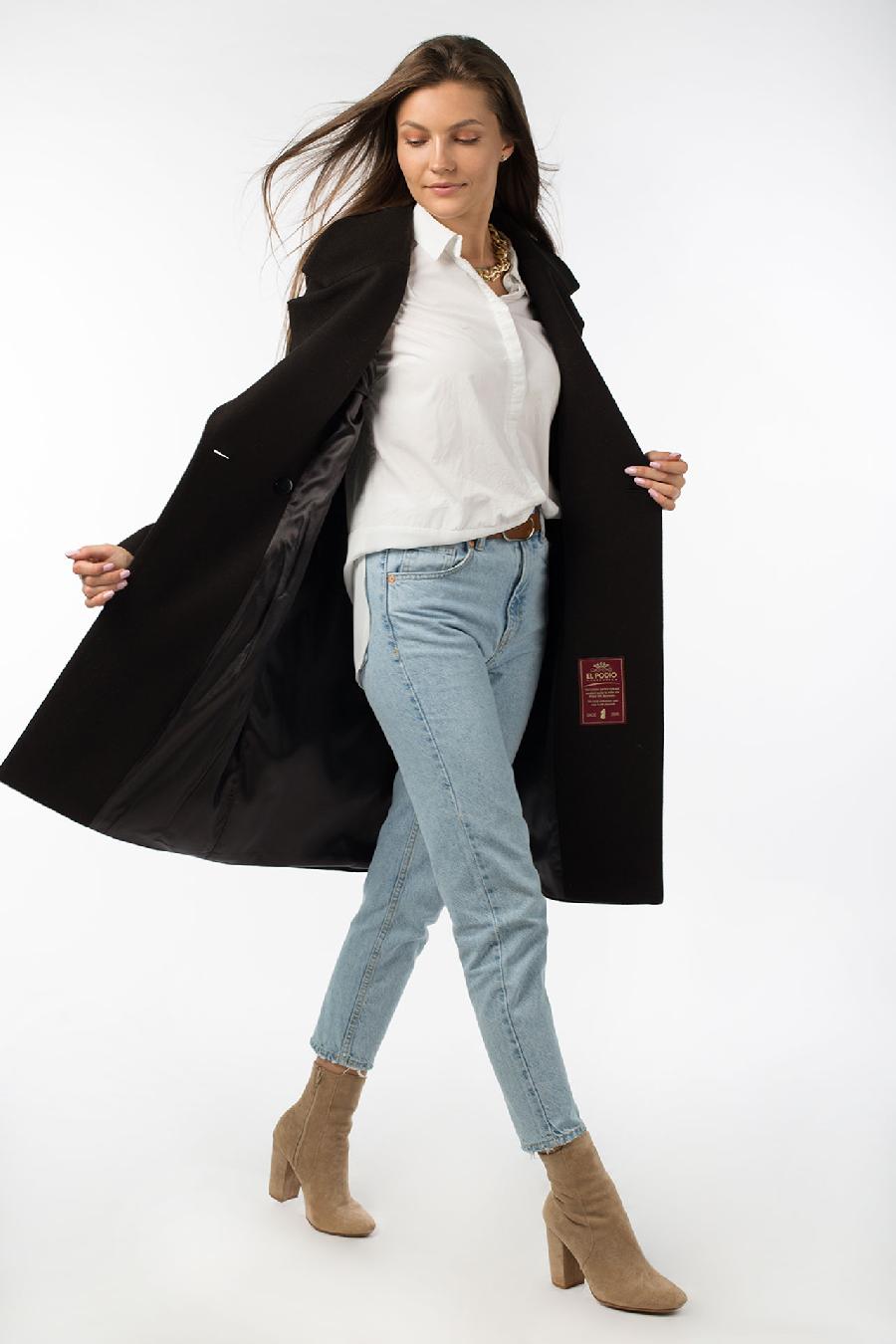 01-10622 Пальто женское демисезонное (пояс) валяная шерсть черный