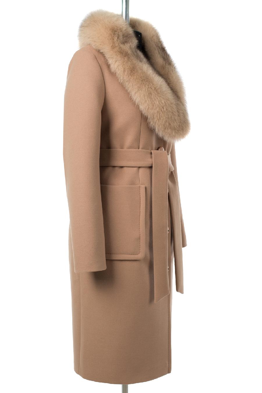 02-3055 Пальто женское утепленное (пояс) Пальтовая ткань бежевый