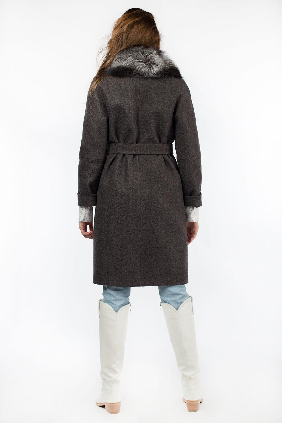 02-3022 Пальто женское утепленное (пояс) валяная шерсть серо-черный