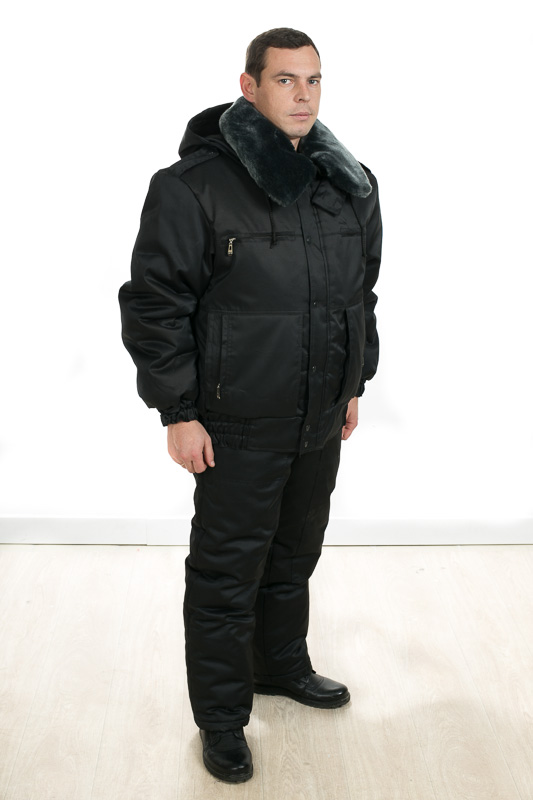 11-0001 Комплект муж. зимний (комби+куртка) рост 176 Полиэфирнохлопковая ткань черный