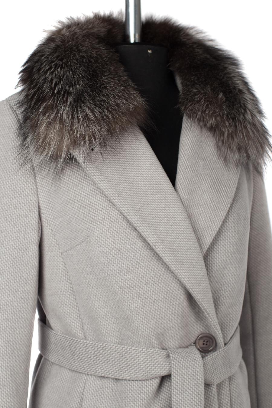 02-3045 Пальто женское утепленное (пояс) Микроворса светло-серый