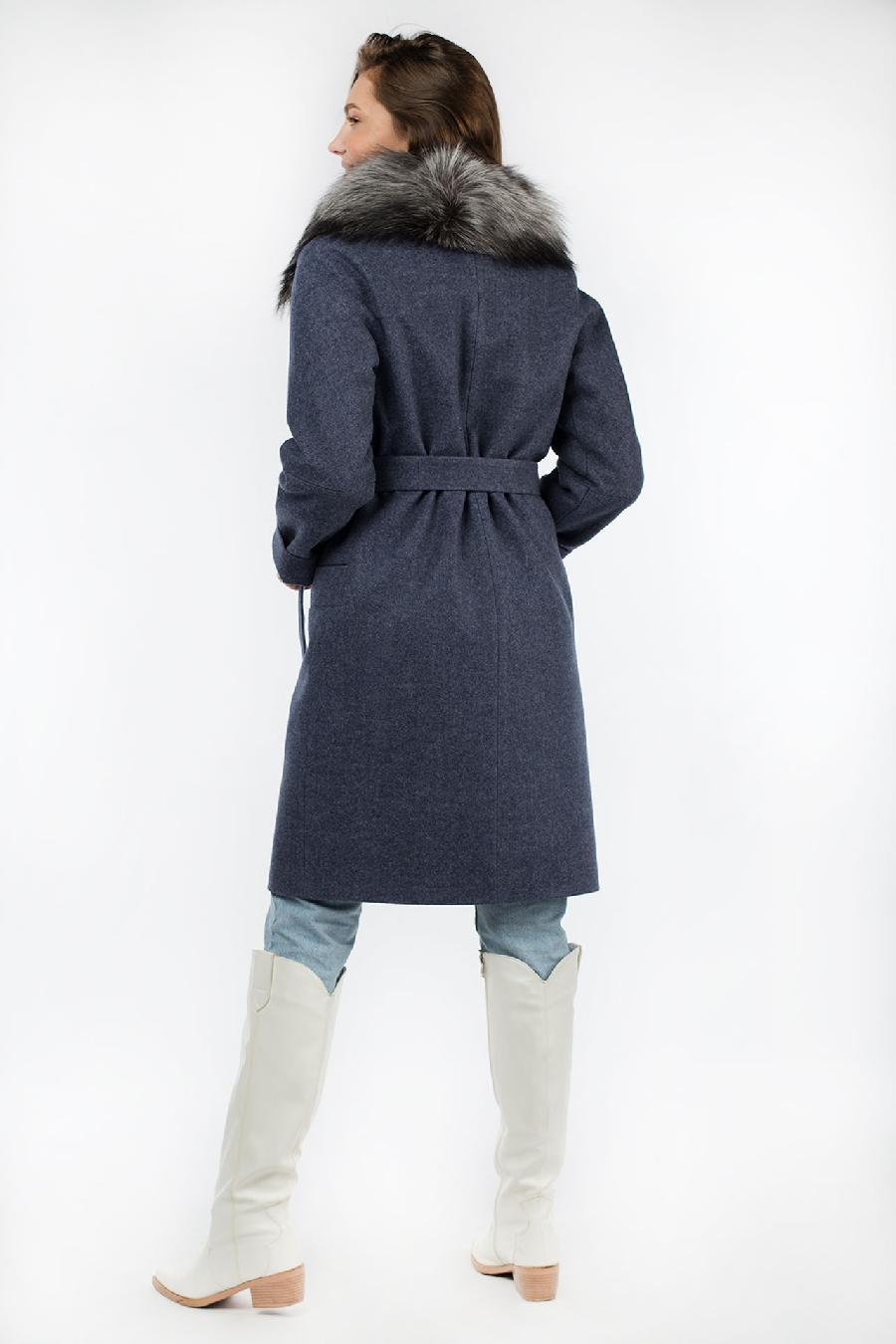 02-3024 Пальто женское утепленное (пояс) валяная шерсть индиго