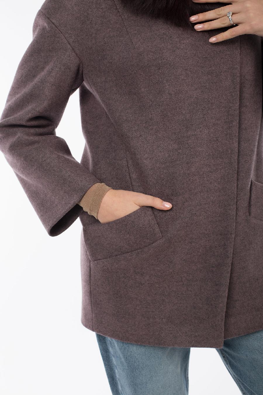 02-3099 Пальто женское утепленное валяная шерсть темно-сиреневый