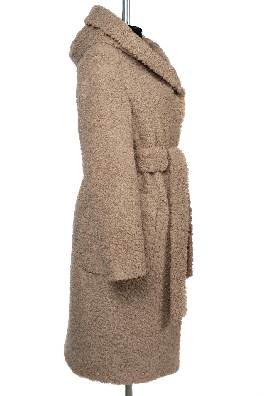 02-3163 Пальто женское утепленное (пояс) Букле/Искусственный мех бежевый