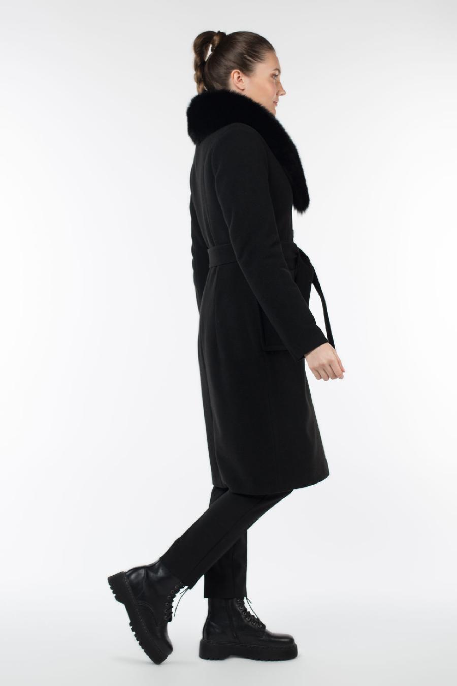 02-2884 Пальто женское утепленное (пояс) Пальтовая ткань черный