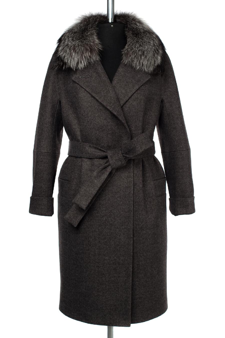 02-3022 Пальто женское утепленное (пояс) валяная шерсть серо-черный