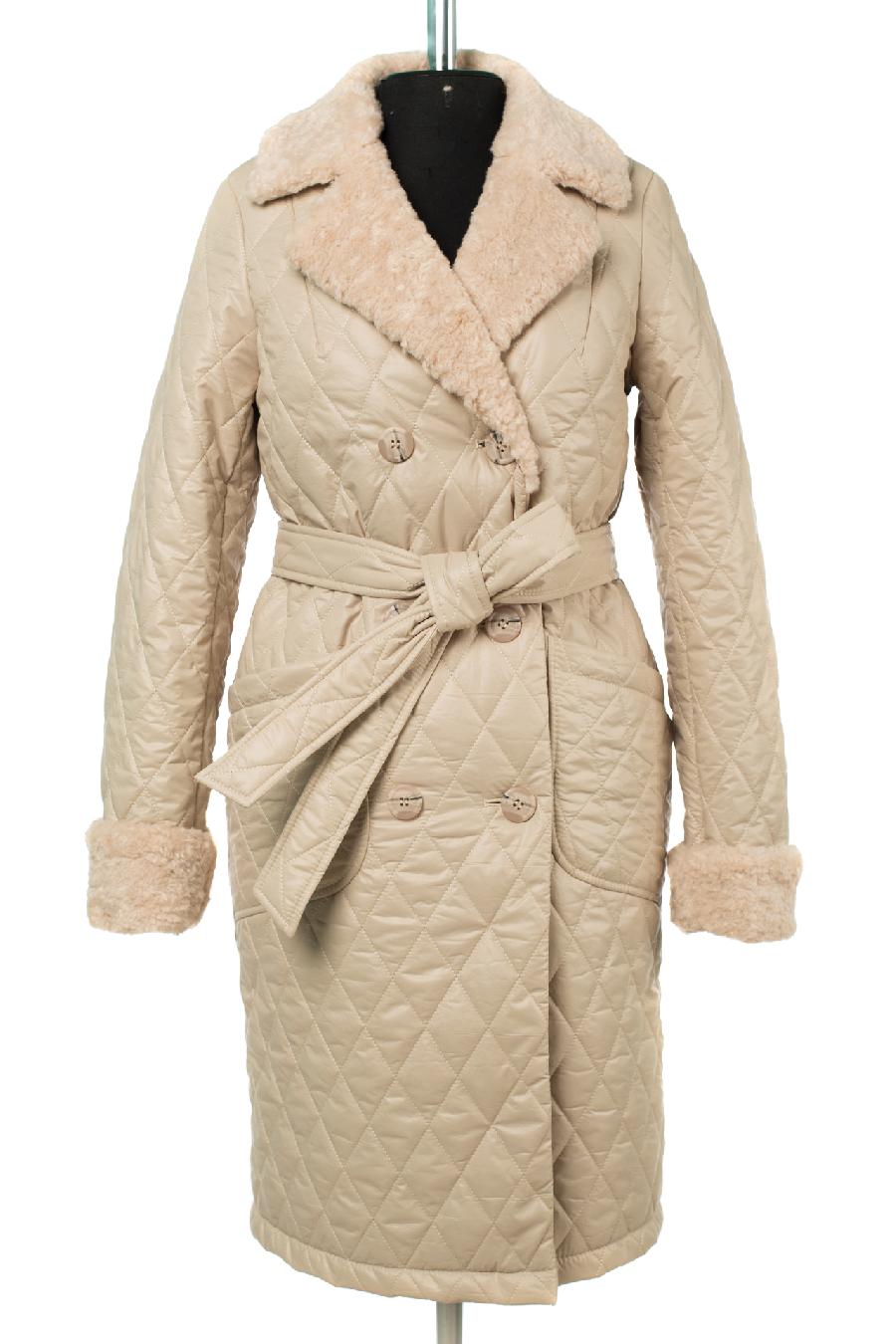 05-2064 Куртка женская зимняя (пояс) Плащевка бежевый