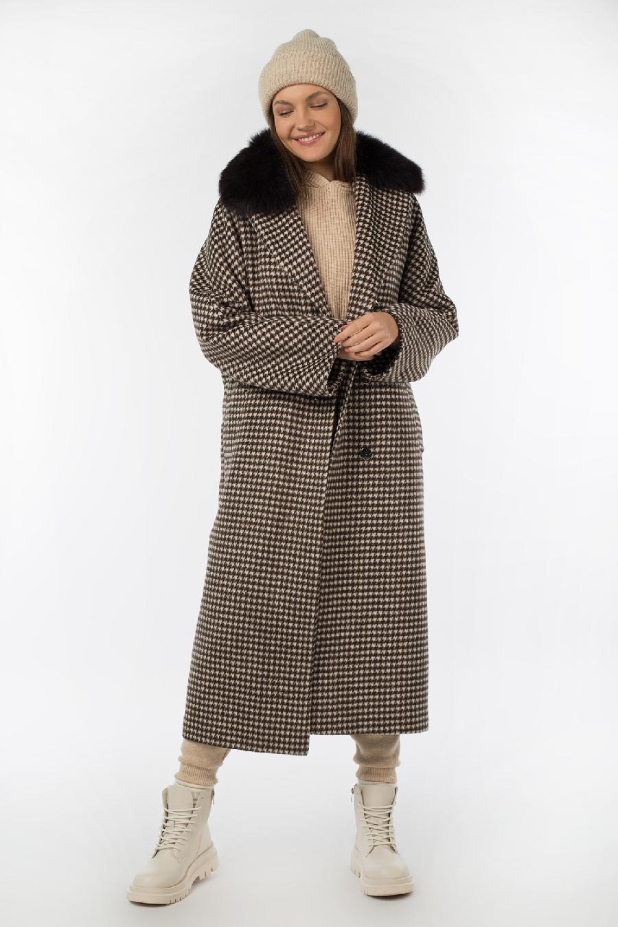 02-3094 Пальто женское утепленное (пояс) Микроворса кофе