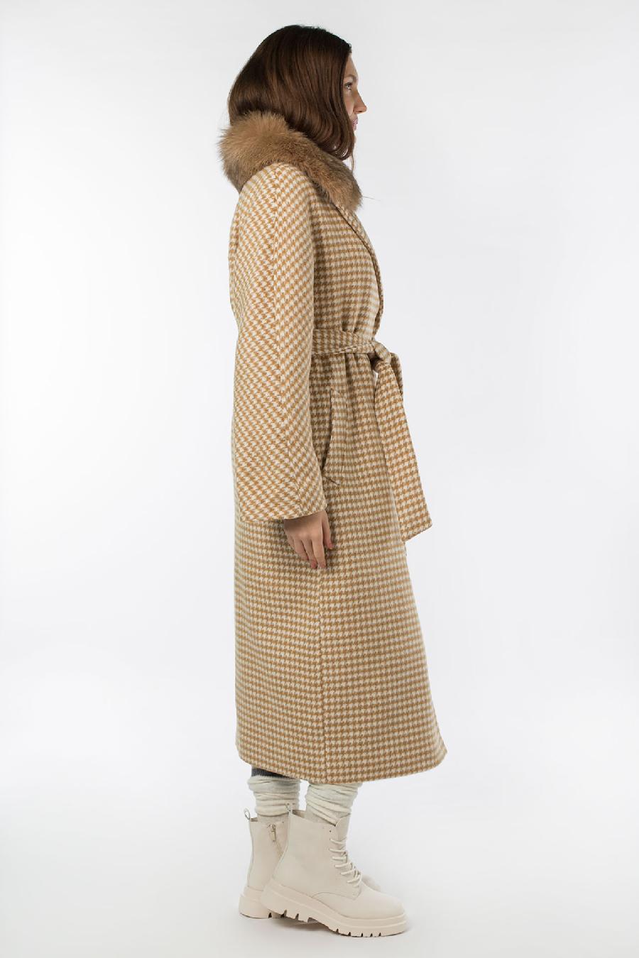 02-3093 Пальто женское утепленное (пояс) Микроворса бежевый