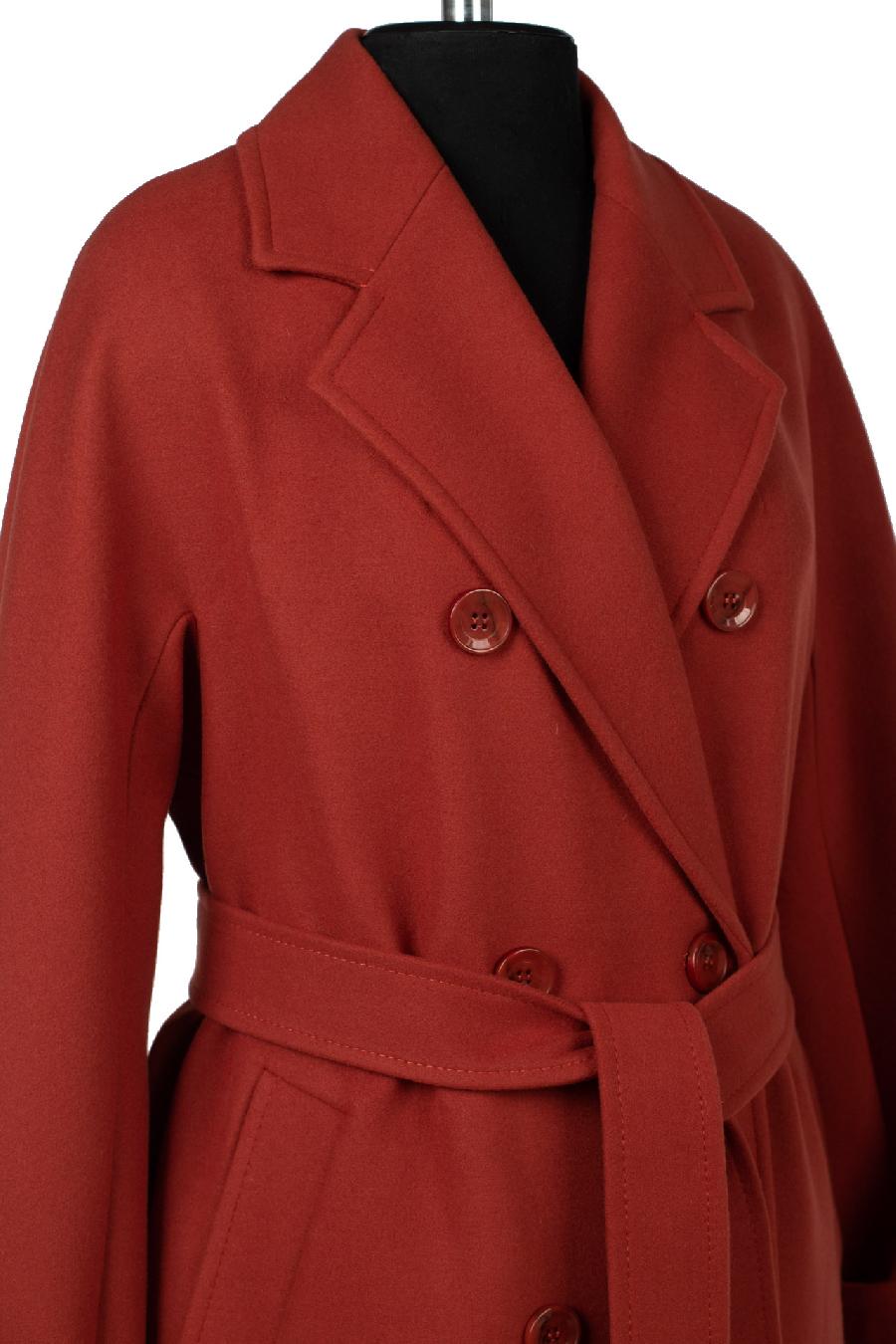 01-11553 Пальто женское демисезонное (пояс) Пальтовая ткань терракот