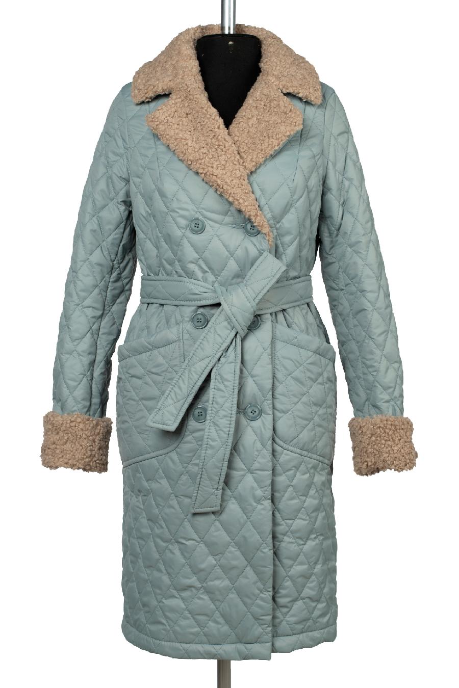 01-11530 Пальто женское демисезонное (пояс) Плащевка серо-зеленый