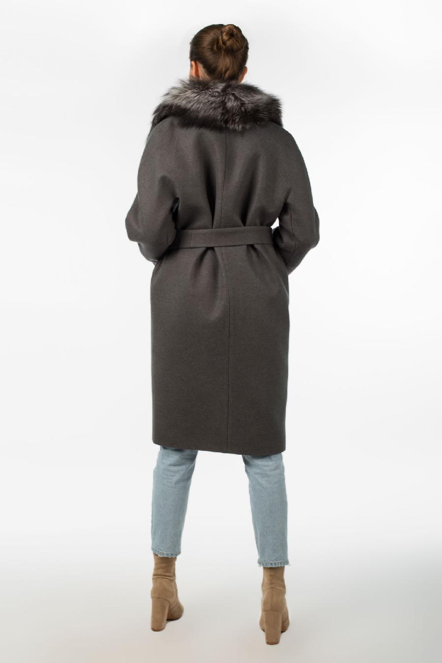 02-3054 Пальто женское утепленное (пояс) Микроворса серый