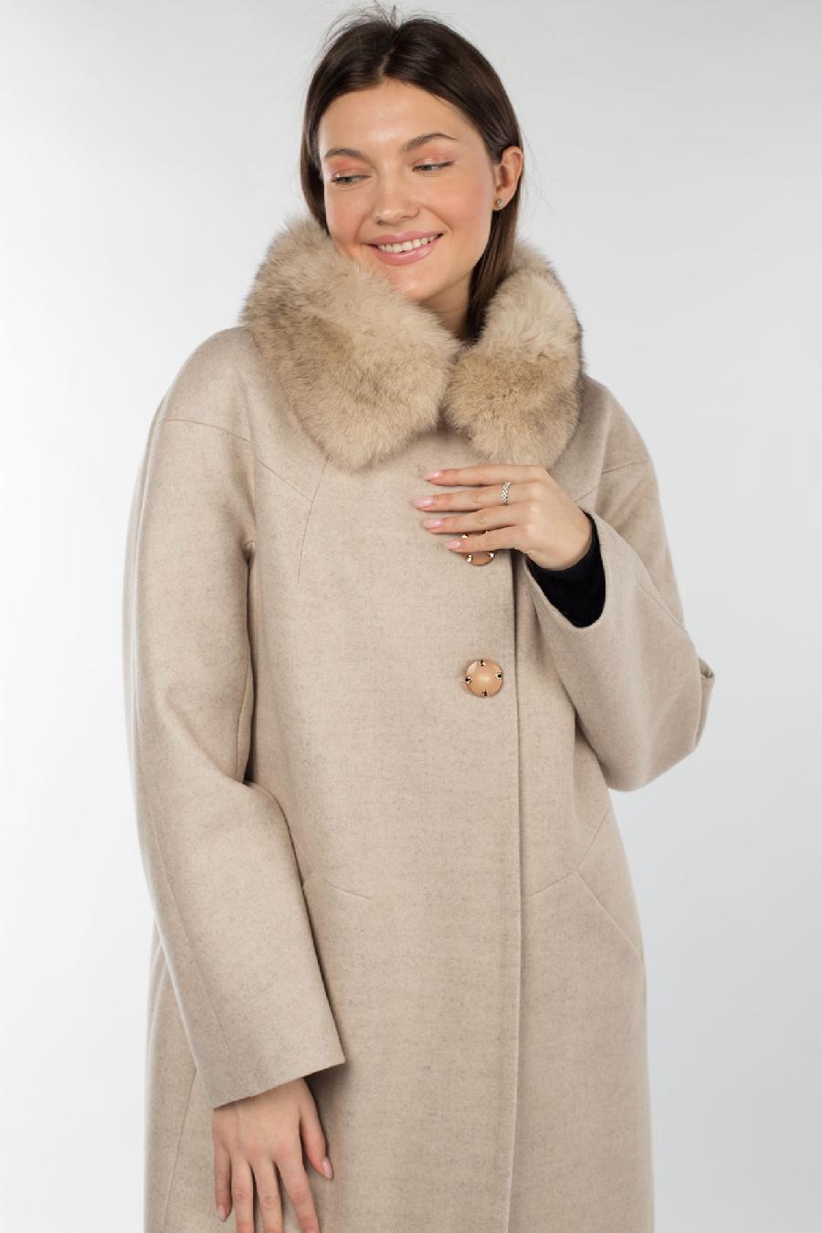 02-3041 Пальто женское утепленное валяная шерсть Бежевый меланж