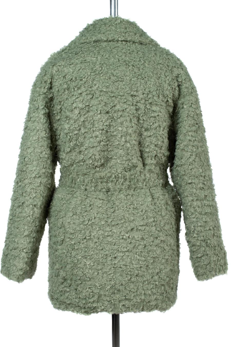 02-3170 Пальто женское утепленное (пояс) Букле/Искусственный мех светло-зеленый