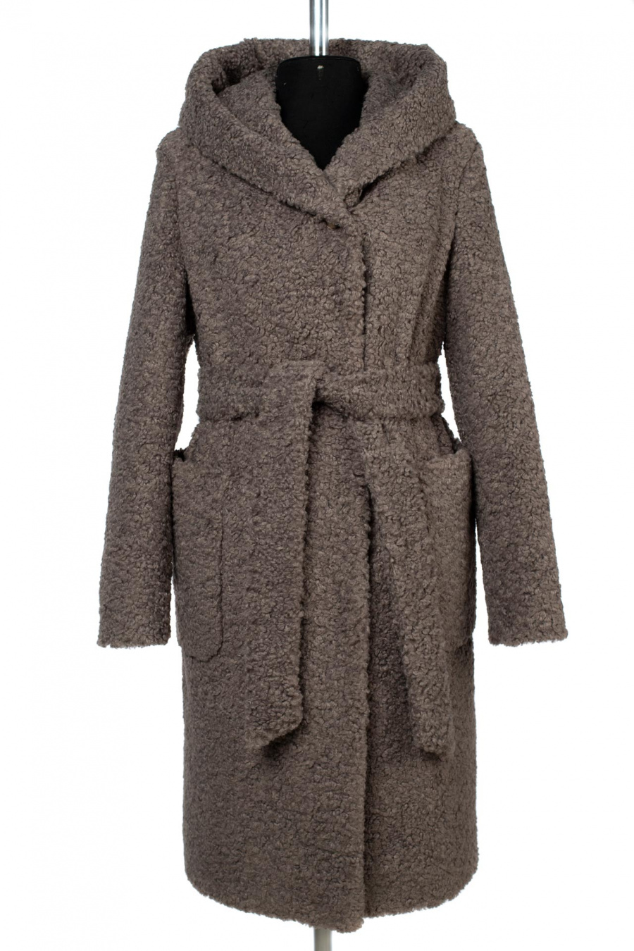 02-3162 Пальто женское утепленное (пояс) Букле/Искусственный мех серый