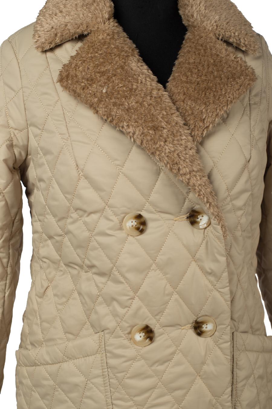 05-2099 Куртка женская зимняя (пояс) Плащевка светло-бежевый