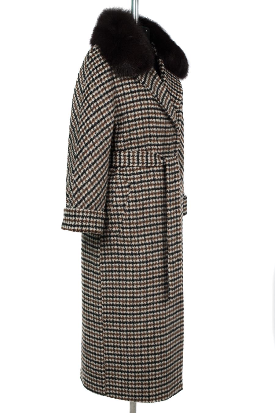 02-3092 Пальто женское утепленное (пояс) Микроворса Коричнево-черный