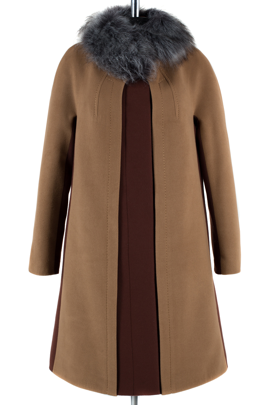 02-1215 Пальто женское утепленное Пальтовая ткань Кэмел-шоколад
