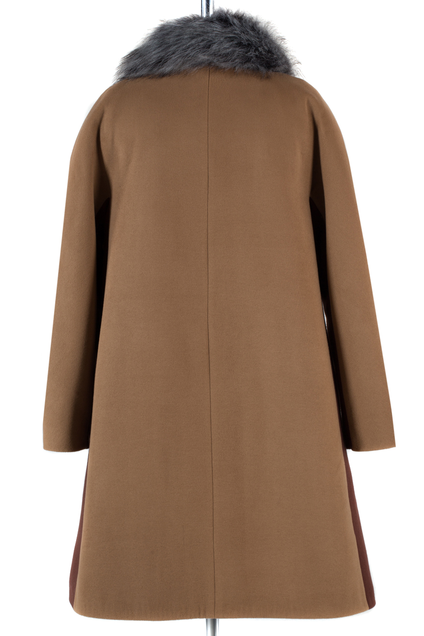 02-1215 Пальто женское утепленное Пальтовая ткань Кэмел-шоколад