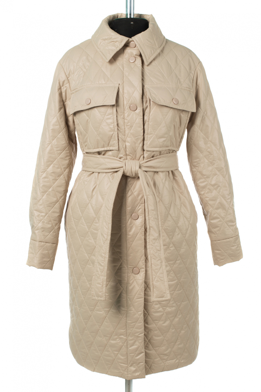 01-11030 Пальто женское демисезонное (пояс) Плащевка бежевый